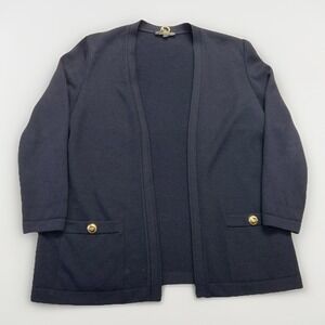 St. John Basic Jacket Women's L Black Knit Santana Cardigan Sweater Designer